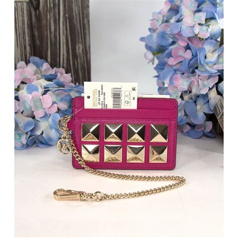 Michael Kors Wild Berry Studded Leather Chain Card Case Mini 